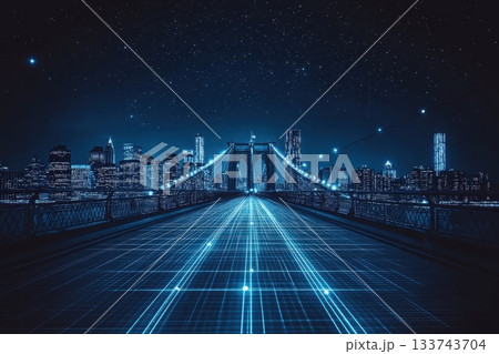 Digital Skyline Merging into a Starry Night Over City Bridge Digital Skyline Merging into a Starry Night Over City Bridge 133743704