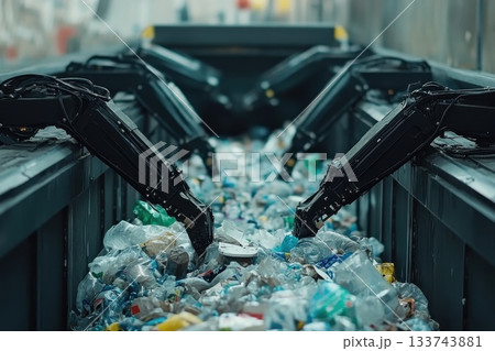 Futuristic AI Powered Robotic Recycling Plant in Action 133743881