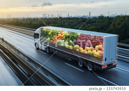 Advanced Autonomous Delivery Truck with Transparent Cargo Display 133743910