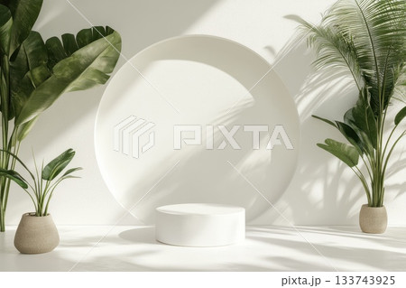 Sleek Minimalist Mockup for Advertisement Style with Greenery Sleek Minimalist Mockup for Advertisement Style with Greenery 133743925