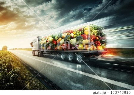 Powerful Delivery Truck Racing Against Time on Open Road 133743930