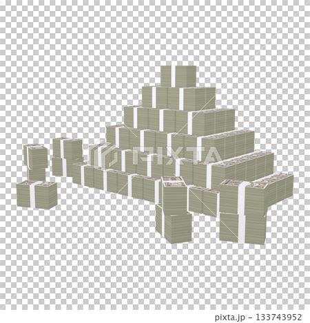 経済のイラスト素材　札束の山　新札　リアル風一万円　十億円 　山積み　（1_7） 133743952