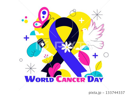 World Cancer Day Vector Illustration on February 4 Featuring a Ribbon to Raise Cancer Awareness and Support Women's Healthcare in a Flat Background 133744337