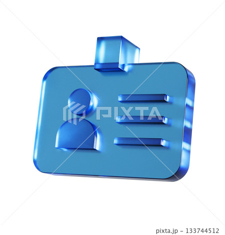 横長の会員証のフラットなアイコンの3Dイラスト。透明感のある青いグラスモーフィズムなマーク 133744512
