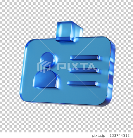 横長の会員証のフラットなアイコンの3Dイラスト。透明感のある青いグラスモーフィズムなマーク 133744512