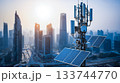 Solar cell with antenna network on city, future technology renewable energy. 133744770