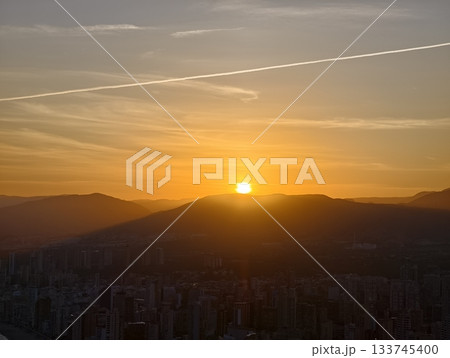 morning reveals serenity, calm of morning presents scene where dawn unveils both mountain and city morning reveals serenity, calm of morning presents scene where dawn unveils both mountain and city 133745400