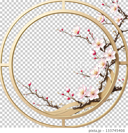 梅の花のリース風　壁紙　フレーム　年賀状 133745408
