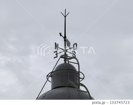 intricately designed metallic compass displaying directional indicators on city rooftop intricately designed metallic compass displaying directional indicators on city rooftop 133745723