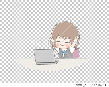 パソコンの前で伸びをする女性会社員 パソコンの前で伸びをする女性会社員 133746261
