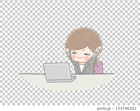 A female office worker stretching in front of a computer A female office worker stretching in front of a computer 133746262