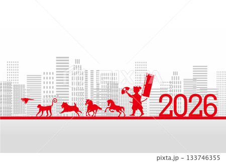 午　年賀状　干支　背景 133746355