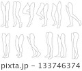 女性レッグモデル輪郭イラスト集2-19前1。下半身の様々なポーズの輪郭イラストのセット。 133746374