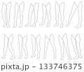 女性レッグモデル輪郭イラスト集2-18前左2。下半身の様々なポーズの輪郭イラストのセット。 133746375