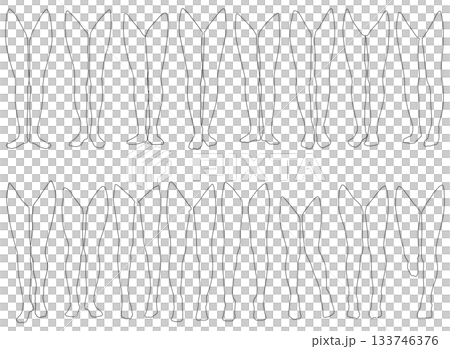 女性レッグモデル輪郭イラスト集2-17前。下半身の様々なポーズの輪郭イラストのセット。 133746376
