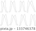女性レッグモデル輪郭イラスト集2-15前開1。下半身の様々なポーズの輪郭イラストのセット。 133746378