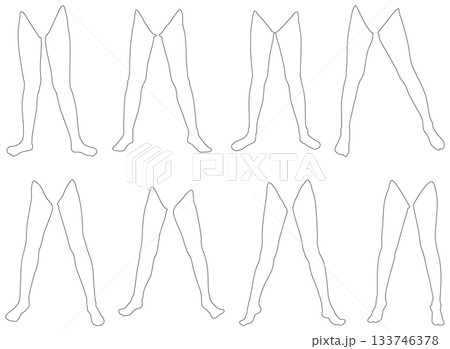 女性レッグモデル輪郭イラスト集2-15前開1。下半身の様々なポーズの輪郭イラストのセット。 133746378