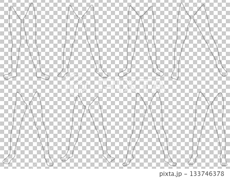 女性レッグモデル輪郭イラスト集2-15前開1。下半身の様々なポーズの輪郭イラストのセット。 133746378