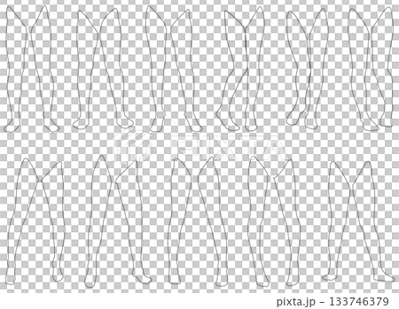女性レッグモデル輪郭イラスト集2-16前開2。下半身の様々なポーズの輪郭イラストのセット。 女性レッグモデル輪郭イラスト集2-16前開2。下半身の様々なポーズの輪郭イラストのセット。 133746379