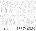 女性レッグモデル輪郭イラスト集2-14膝右前1。下半身の様々なポーズの輪郭イラストのセット。 133746380