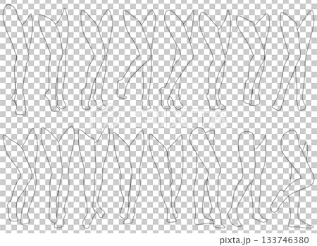女性レッグモデル輪郭イラスト集2-14膝右前1。下半身の様々なポーズの輪郭イラストのセット。 女性レッグモデル輪郭イラスト集2-14膝右前1。下半身の様々なポーズの輪郭イラストのセット。 133746380