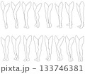 女性レッグモデル輪郭イラスト集2-12膝左前1。下半身の様々なポーズの輪郭イラストのセット。 133746381