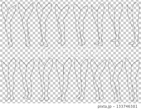 女性レッグモデル輪郭イラスト集2-12膝左前1。下半身の様々なポーズの輪郭イラストのセット。 女性レッグモデル輪郭イラスト集2-12膝左前1。下半身の様々なポーズの輪郭イラストのセット。 133746381