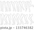 女性レッグモデル輪郭イラスト集2-13左膝前2。下半身の様々なポーズの輪郭イラストのセット。 133746382