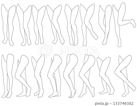 女性レッグモデル輪郭イラスト集2-13左膝前2。下半身の様々なポーズの輪郭イラストのセット。 女性レッグモデル輪郭イラスト集2-13左膝前2。下半身の様々なポーズの輪郭イラストのセット。 133746382