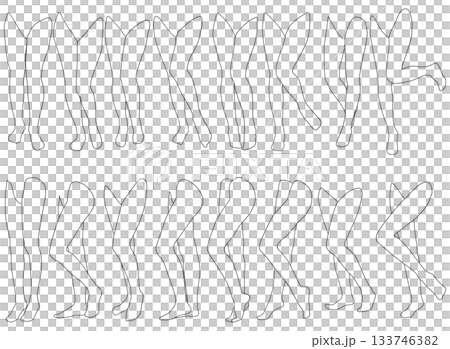 女性レッグモデル輪郭イラスト集2-13左膝前2。下半身の様々なポーズの輪郭イラストのセット。 女性レッグモデル輪郭イラスト集2-13左膝前2。下半身の様々なポーズの輪郭イラストのセット。 133746382