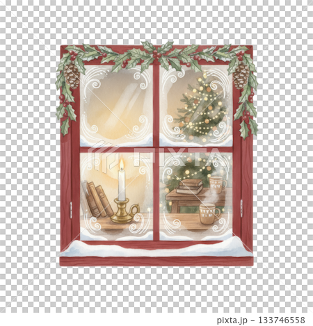 手繪聖誕櫥窗、蠟燭和聖誕樹插圖 手繪聖誕櫥窗、蠟燭和聖誕樹插圖 133746558