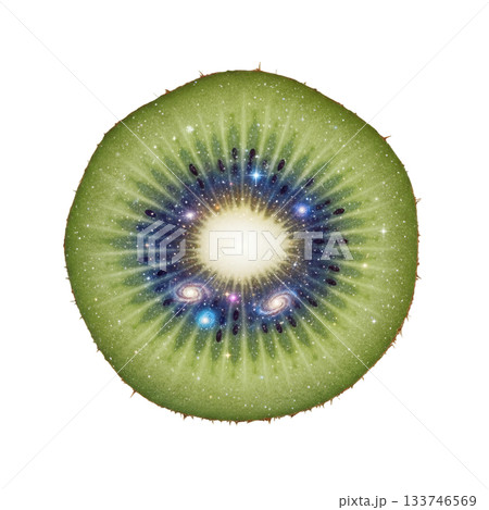 星空が広がるリアルなキウイ断面（背景透過） 133746569