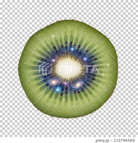 星空が広がるリアルなキウイ断面（背景透過） 133746569