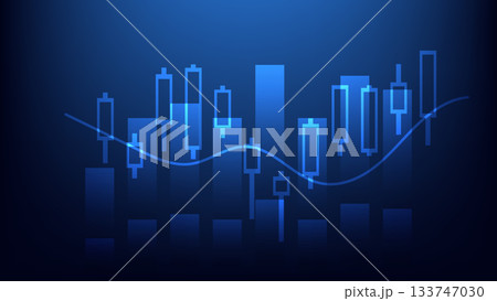 stock market chart. candlesticks and bar graph on blue background. financial and business investment growth data analysis 133747030