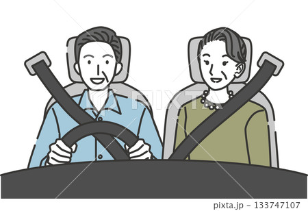 高齢夫婦がドライブを楽しむイラスト 高齢夫婦がドライブを楽しむイラスト 133747107