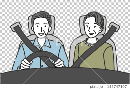 高齢夫婦がドライブを楽しむイラスト 高齢夫婦がドライブを楽しむイラスト 133747107
