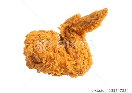 Fried Chicken Wing isolated on white background with clipping path. 133747224
