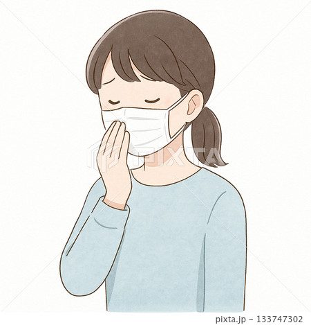 マスクを着用して咳をおさえるイラスト・掲示用4 マスクを着用して咳をおさえるイラスト・掲示用4 133747302
