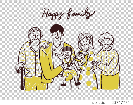 一幅描繪三代父母和孩子一起微笑的插圖 一幅描繪三代父母和孩子一起微笑的插圖 133747774