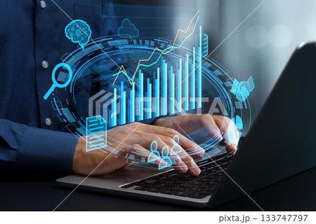 ビジネスデータ分析。自動化されたBIおよびKPI可視化ソリューション。データに基づく意思決定。分析グ 133747797