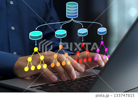 ランダムフォレストによる回帰と分類モデル。機械学習を用いたデータ分析。アンサンブル学習のためにノート 133747815