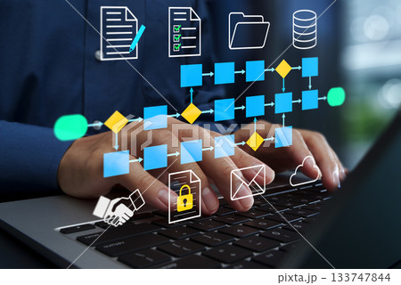 ドキュメントワークフローとライフサイクル管理。承認プロセスの自動化。ワークフローダイアグラムとファイ ドキュメントワークフローとライフサイクル管理。承認プロセスの自動化。ワークフローダイアグラムとファイ 133747844