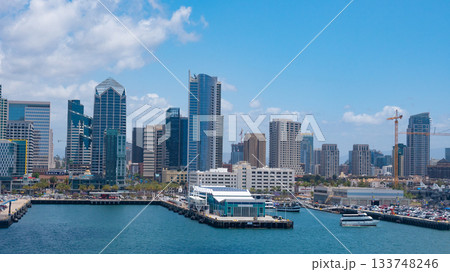 San Diego, California, USA - May 17, 2019: Skyline and cityscape. San Diego Bay. Tuna Harbor At California In San Diego, America. Coast city. Aerial cityscape of bay with building and ocean San Diego, California, USA - May 17, 2019: Skyline and cityscape. San Diego Bay. Tuna Harbor At California In San Diego, America. Coast city. Aerial cityscape of bay with building and ocean 133748246