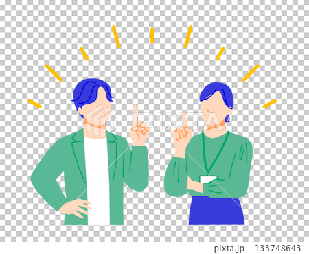 解決策を思いつきポジティブな表情のビジネスパーソンのイラスト。フラットデザイン。 133748643