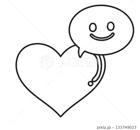 Outline of happy heart for kid colouring book, Valentine's card, love sign, symbol, stickers, tattoo, wedding card, print, cute patch, pin, brooch, February element, women empowerment, love language 133749023
