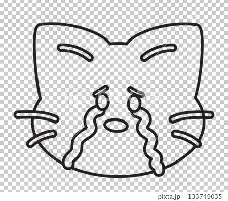 Outline of cat crying expression for kitten cartoon, character, colouring book, sketch, comic, emoji, sad mood, emotion, emotion, feeling, pet shop, vet, animal, sticker, cat face shape, paw 133749035
