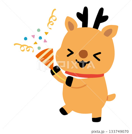 クラッカーを鳴らすトナカイのイラスト 133749070