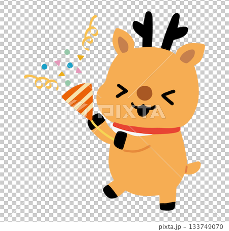 クラッカーを鳴らすトナカイのイラスト 133749070