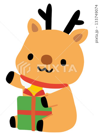 プレゼントを持ったかわいいトナカイのイラスト プレゼントを持ったかわいいトナカイのイラスト 133749074