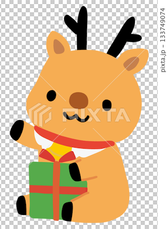 プレゼントを持ったかわいいトナカイのイラスト プレゼントを持ったかわいいトナカイのイラスト 133749074
